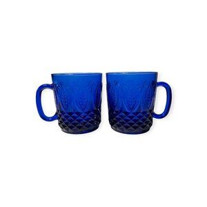 Vintage Avon Royal Sapphire Cobalt Blue Glass Mugs Set of 2